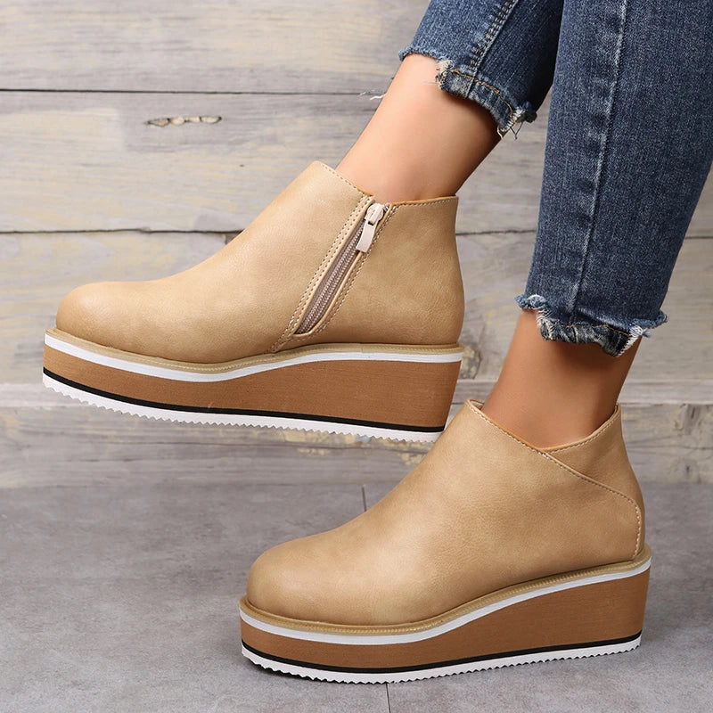 Dames Wedge Enkelboots – Comfortabele Platform Instappers met Rits Vestragear