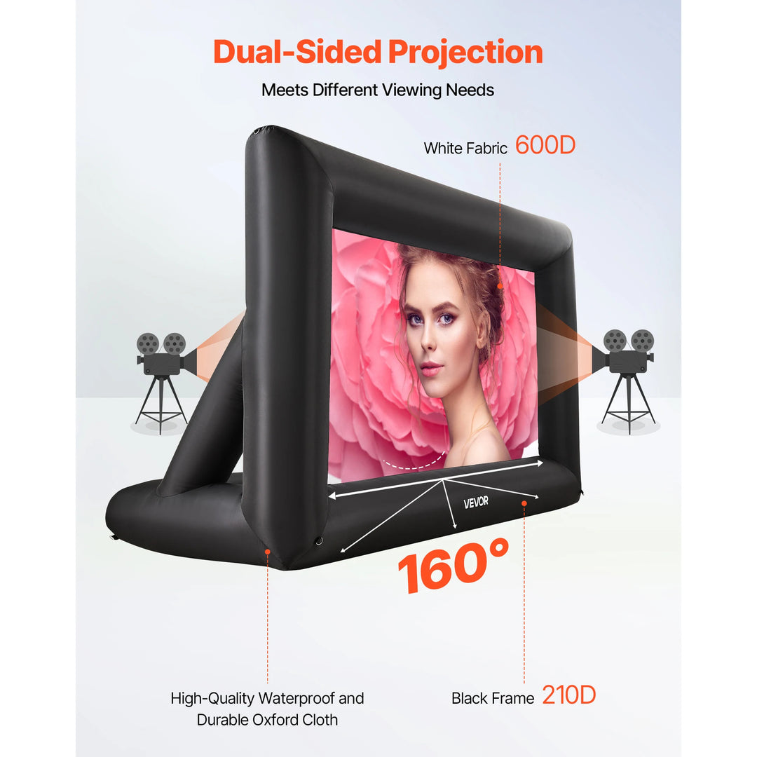 SucceBuy 14/15/16/18/20 FT Inflatable Projector Screen with 120W Air Blower Projector Screen for Outdoor Theater Theme Party VestraGear