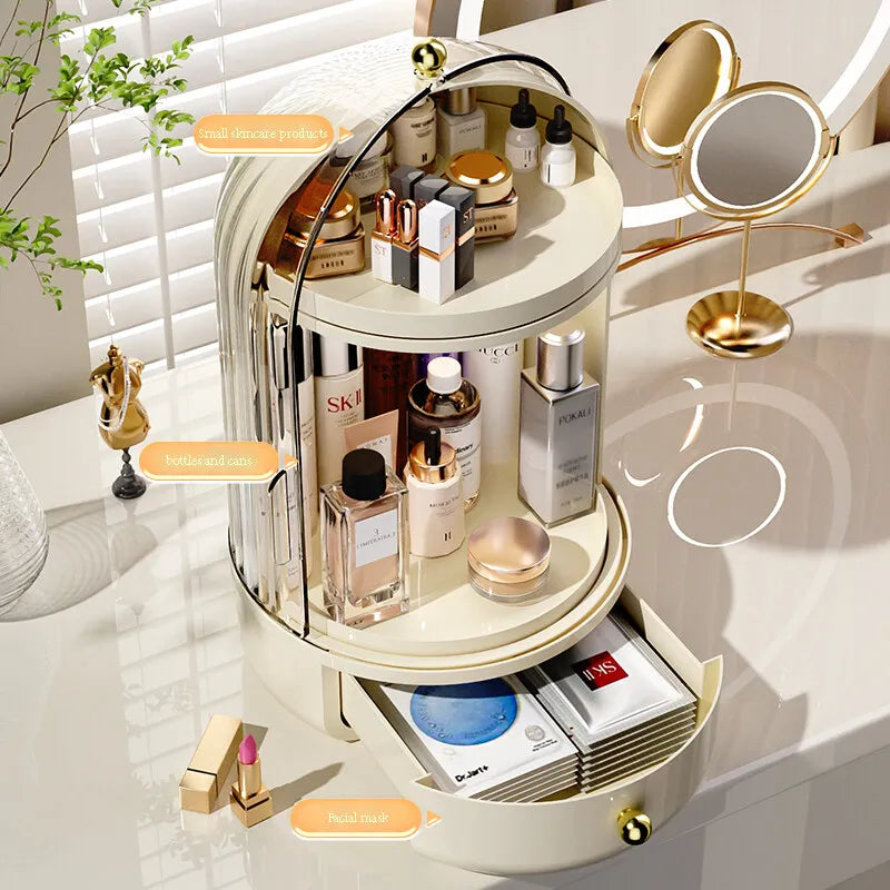 Cosmory – Organizer per trucco con coperchio e design girevole a 360°