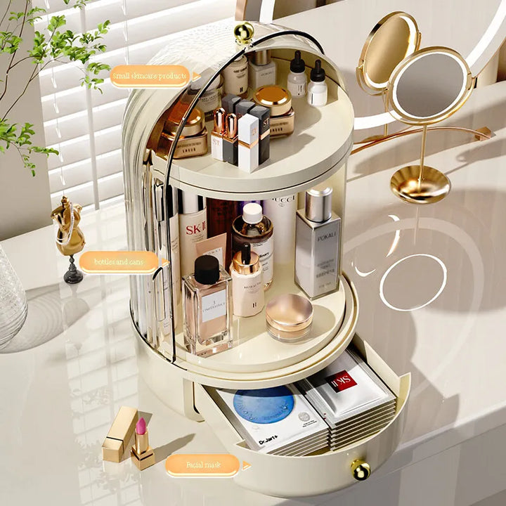 Cosmory – Organizer per trucco con coperchio e design girevole a 360°