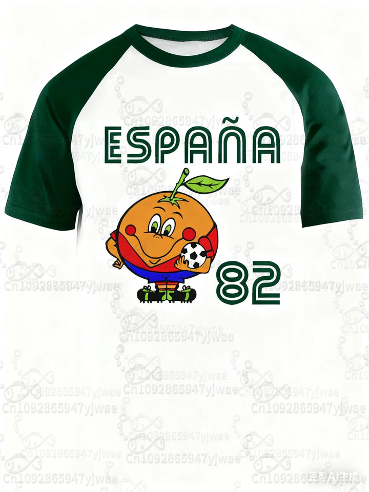 Spain 82 Naranjito World Football Sports T-Shirt For Men Women Unisex O-Neck T-Shirts Retro Commemorative Jersey Female T-Shirt VestraGear