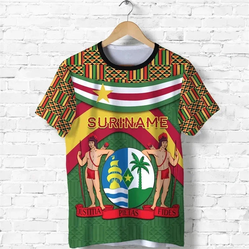 Surinam Flag Graphic T Shirt For Men Suriname National Emblem 3D Printed T-Shirts Summer Bolivian Boy Sport Tops Street Tees VestraGear