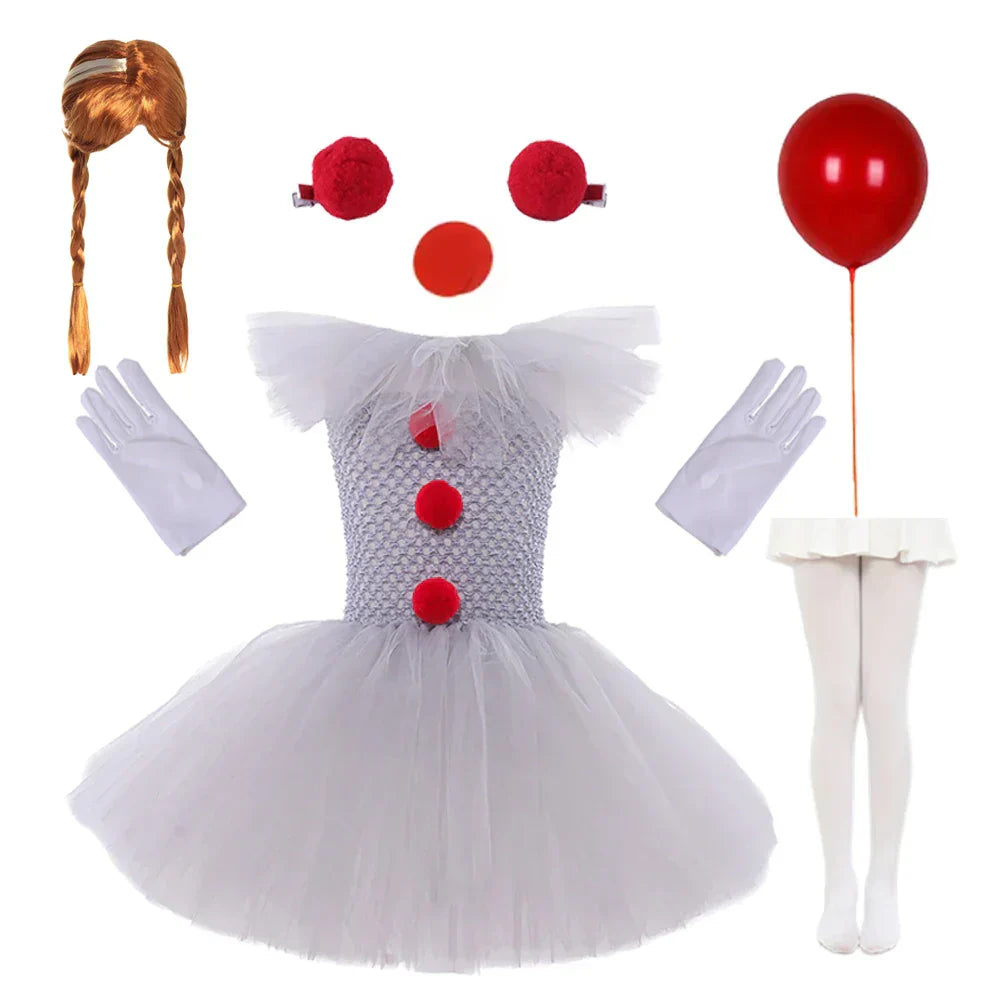 GrimJester – Tutú de payaso vestido para niñas – Disfraz de Halloween