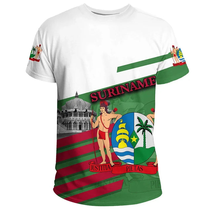 Surinam Flag Graphic T Shirt For Men Suriname National Emblem 3D Printed T-Shirts Summer Bolivian Boy Sport Tops Street Tees VestraGear