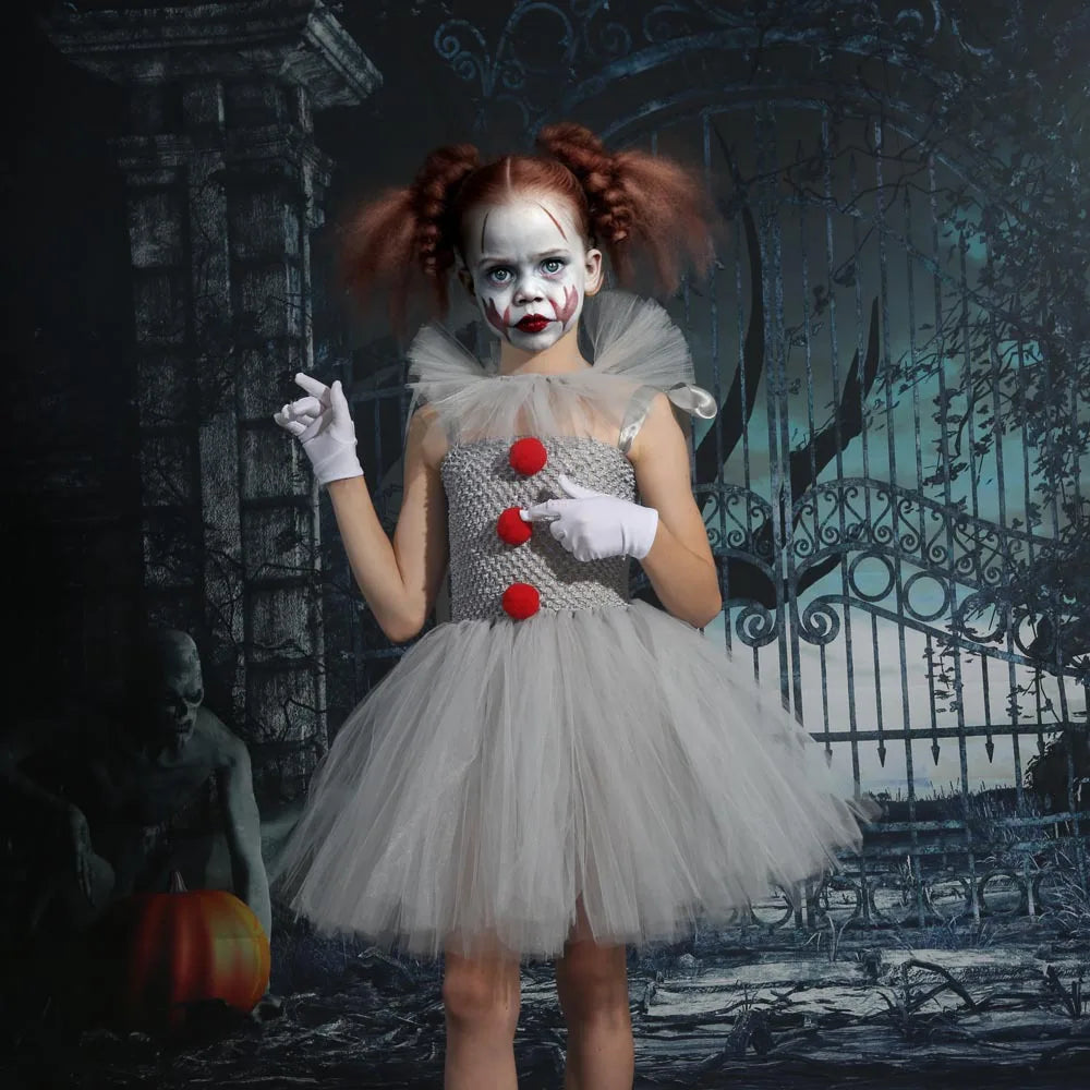 GrimJester – Tutú de payaso vestido para niñas – Disfraz de Halloween