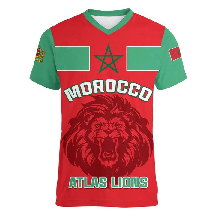 Morocco Football T Shirt For Men Cool 3d Printed Moroccan Sports V Neck T-shirt Tops Short Sleeve Summer Soccer Tee Shirts VestraGear