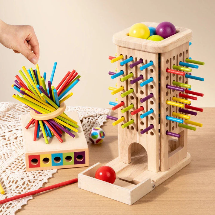 Playterra – Gioco Montessori Torre di Bastoni in Legno con Dado – 3+ anni