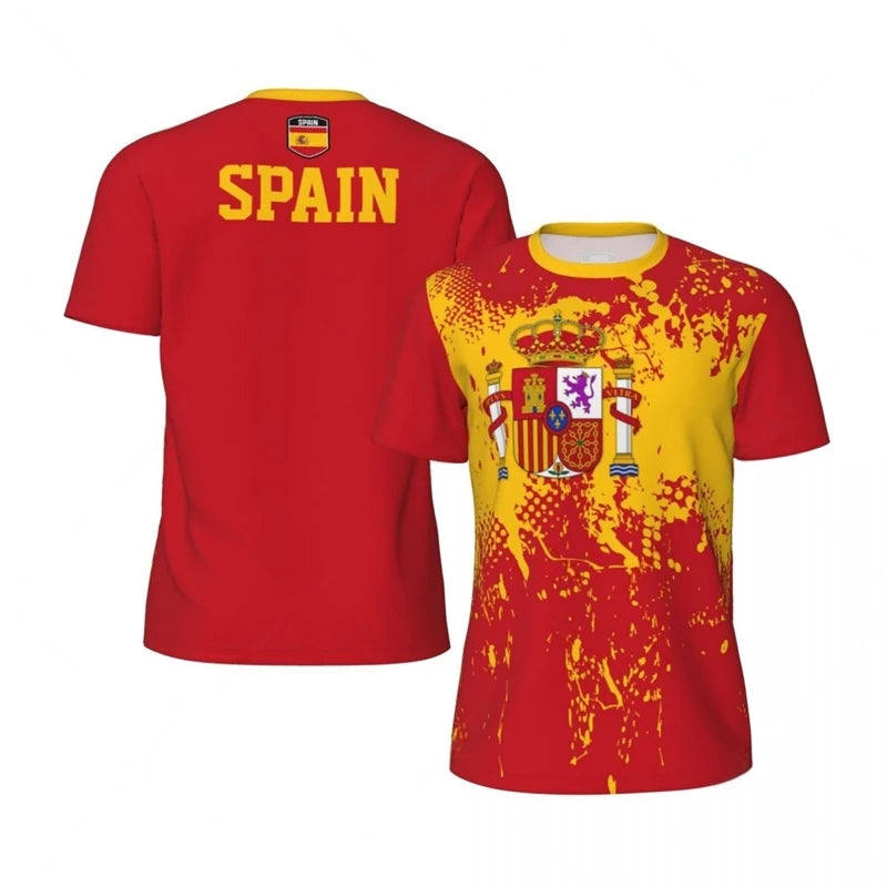 Spain Flag Football T Shirts For Men Fashion Summer National Emblem 3D Printed Jersey Casual Quick Dry Breathable Tees Tops VestraGear