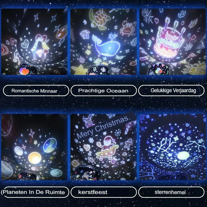 Lunora Cielo Stellato Lampada Notturna – 6 Motivi di Proiezione, Illuminazione LED e Design Adatto ai Bambini