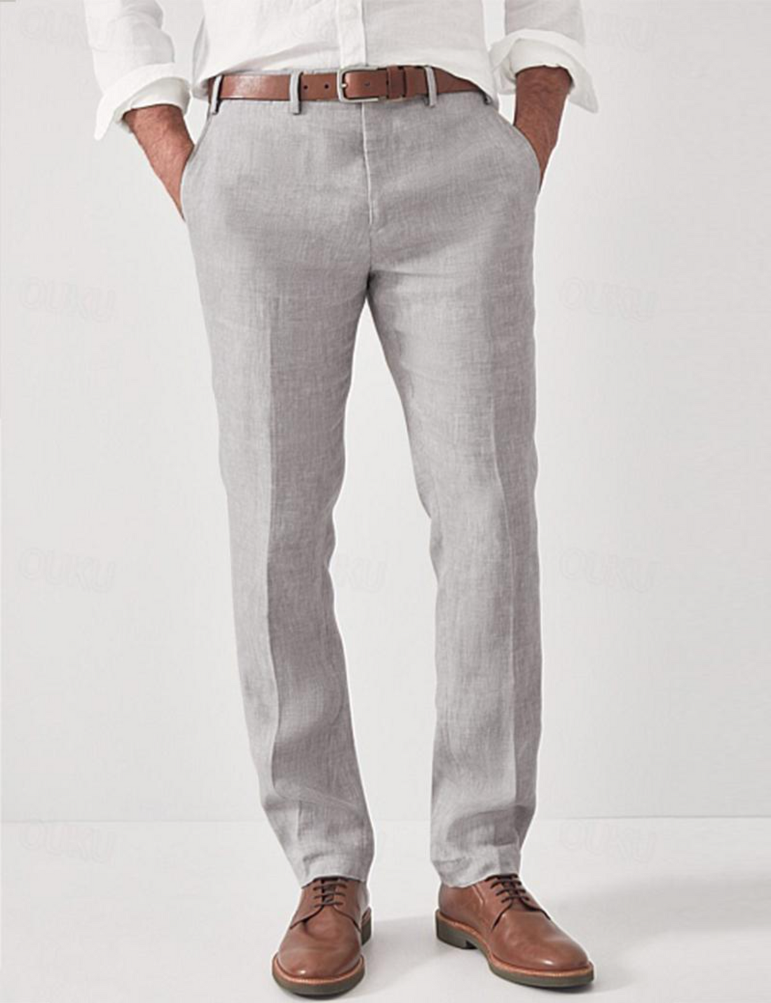 Slim Fit Witte Linnen Broek voor Heren, 100% Ademend Linnen, Zomerstijl 0