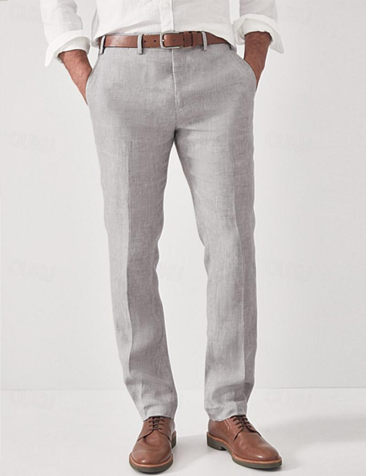 Slim Fit Witte Linnen Broek voor Heren, 100% Ademend Linnen, Zomerstijl 0