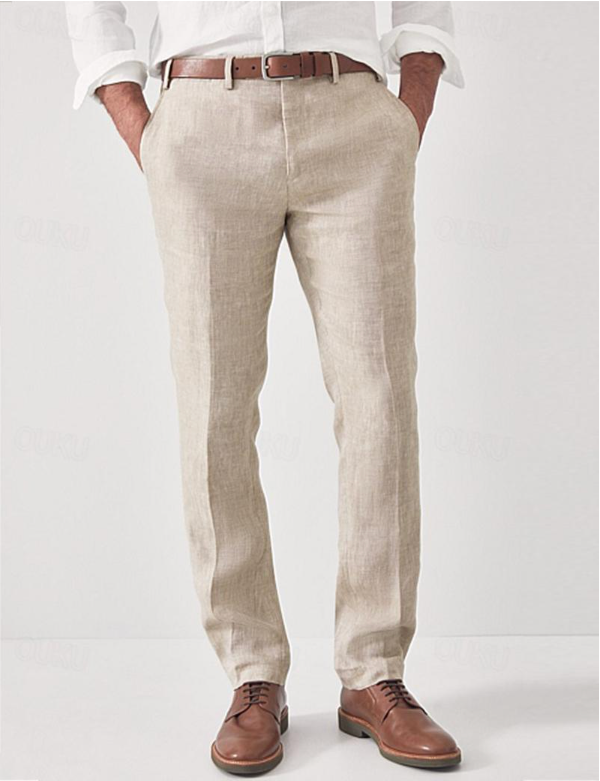 Slim Fit Witte Linnen Broek voor Heren, 100% Ademend Linnen, Zomerstijl 1