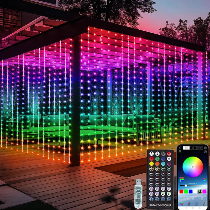 Luminexa Slimme LED Gordijnverlichting – 3x3m met 300 LEDs, Bluetooth App &amp; Muzieksynchronisatie voor Feestelijke Sfeer