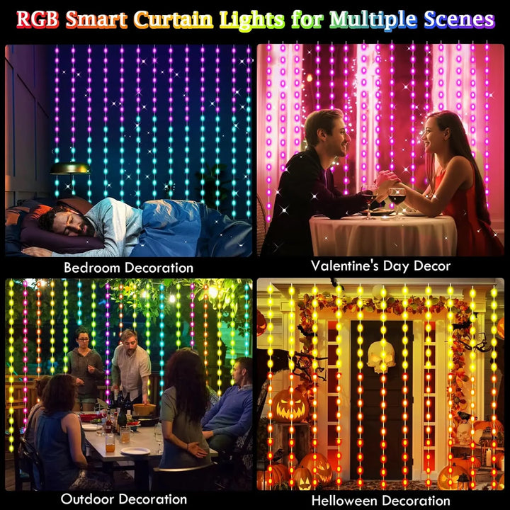 Luminexa Slimme LED Gordijnverlichting – 3x3m met 300 LEDs, Bluetooth App &amp;amp; Muzieksynchronisatie voor Feestelijke Sfeer