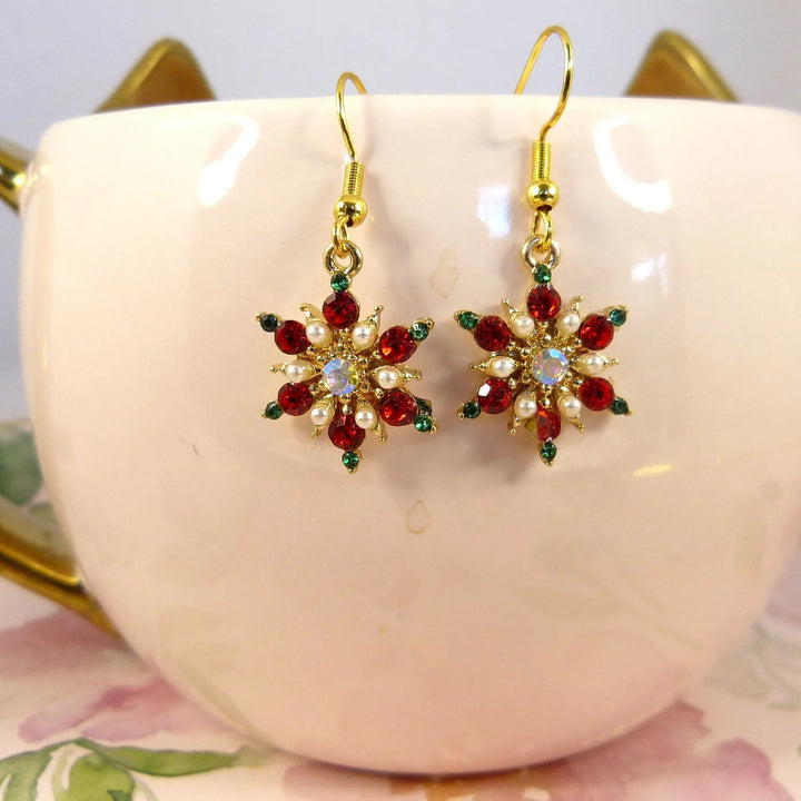 Pendientes Noellea Copo de Nieve y Árbol de Navidad – Diseño de Strass y Perla, Ligero y Festivo para las Fiestas