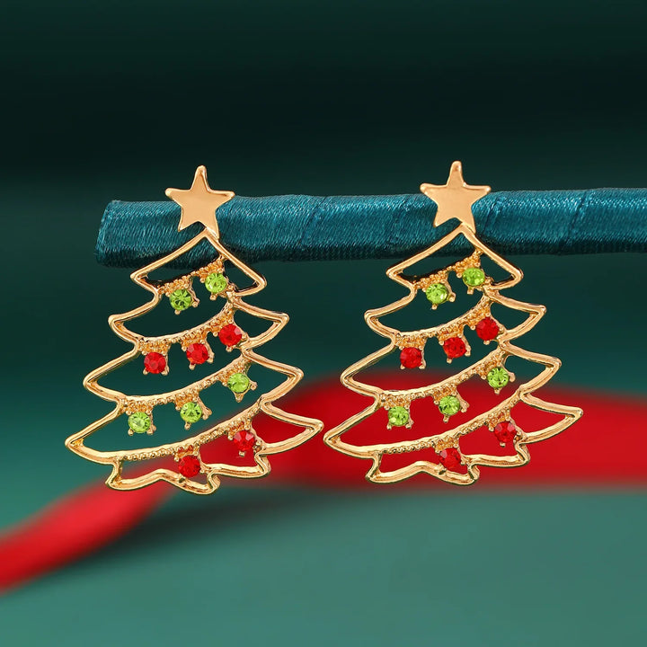 Pendientes Noellea Copo de Nieve y Árbol de Navidad – Diseño de Strass y Perla, Ligero y Festivo para las Fiestas