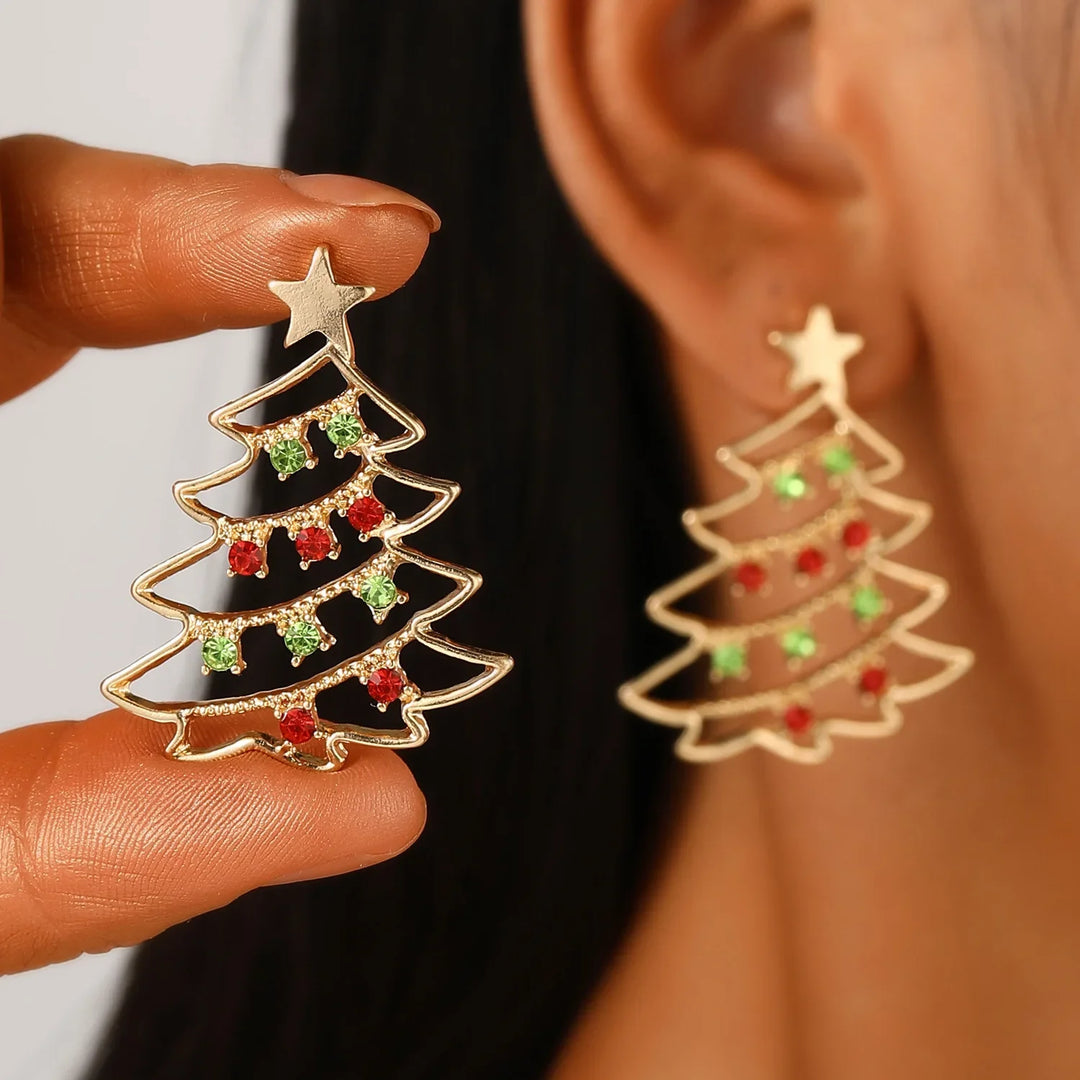 Pendientes Noellea Copo de Nieve y Árbol de Navidad – Diseño de Strass y Perla, Ligero y Festivo para las Fiestas