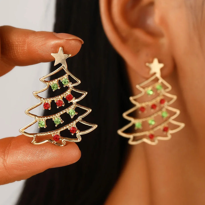 Pendientes Noellea Copo de Nieve y Árbol de Navidad – Diseño de Strass y Perla, Ligero y Festivo para las Fiestas