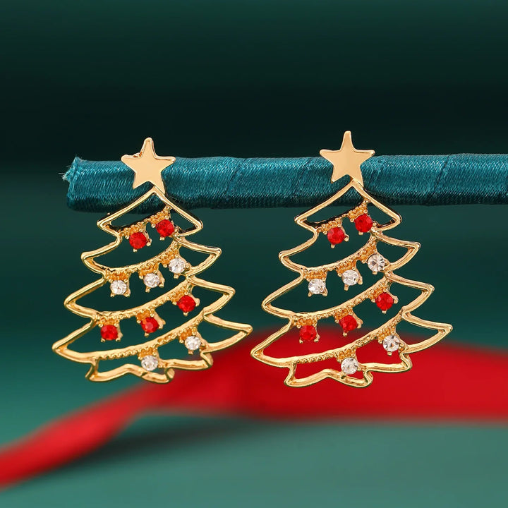 Pendientes Noellea Copo de Nieve y Árbol de Navidad – Diseño de Strass y Perla, Ligero y Festivo para las Fiestas