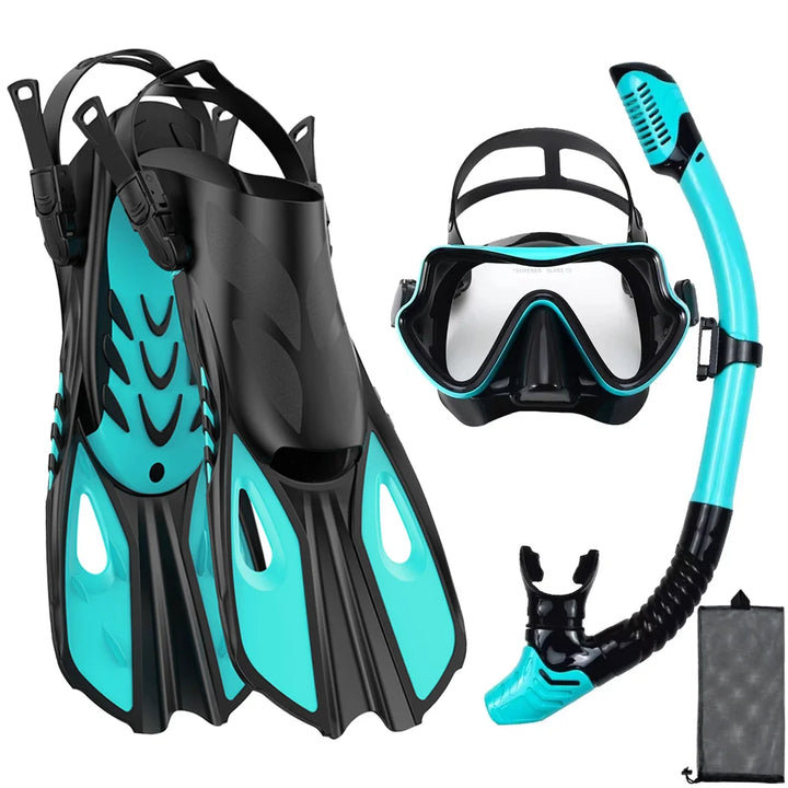 Snorkelset voor Volwassenen met Panoramisch Masker, Droge Snorkel en Verstelbare Vinnen 0
