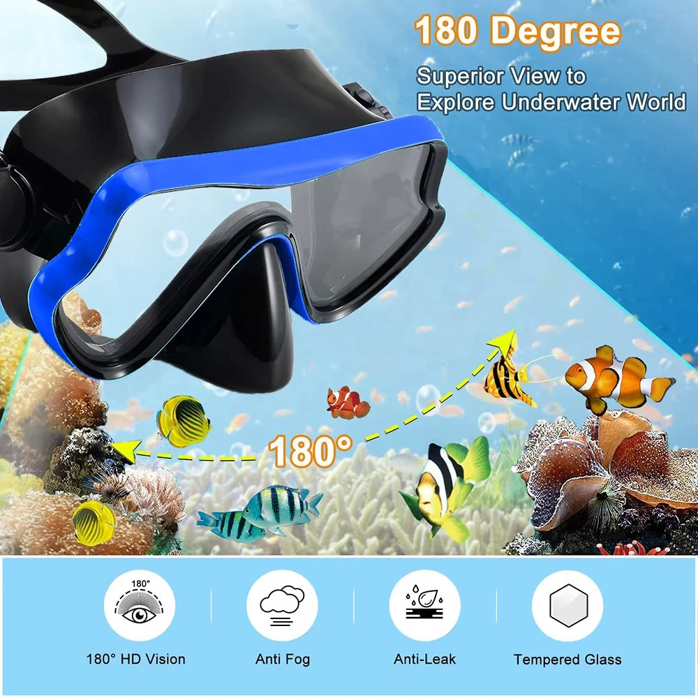 Snorkelset voor Volwassenen met Panoramisch Masker, Droge Snorkel en Verstelbare Vinnen 1