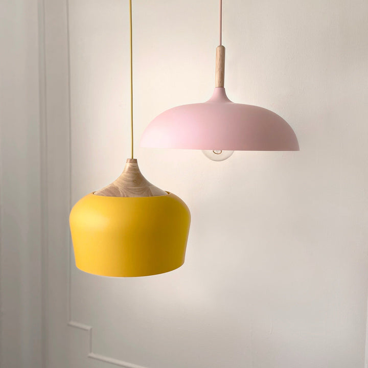 Coloria Pastel Hanglamp – Aluminium &amp; Hout met Verstelbaar Snoer in Retro Design
