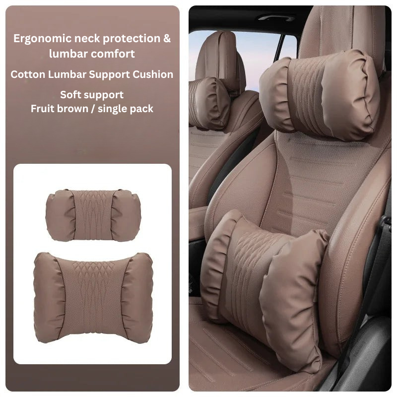 Apoio de Cabeça &amp; Lombar para Carro – PU com Aspeto Nappa, Recheio Macio &amp; Conjunto de 2 Peças