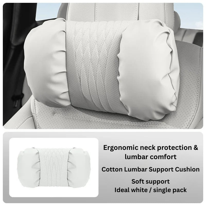 Apoio de Cabeça &amp; Lombar para Carro – PU com Aspeto Nappa, Recheio Macio &amp; Conjunto de 2 Peças
