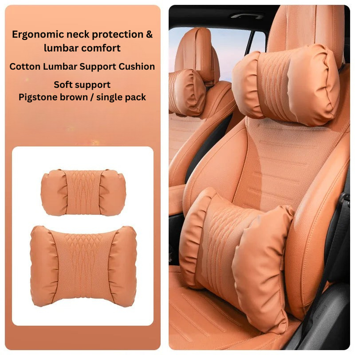 Apoio de Cabeça &amp; Lombar para Carro – PU com Aspeto Nappa, Recheio Macio &amp; Conjunto de 2 Peças