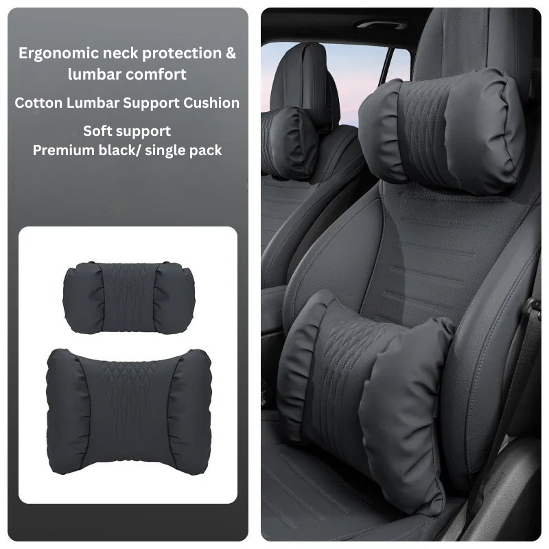 Apoio de Cabeça &amp; Lombar para Carro – PU com Aspeto Nappa, Recheio Macio &amp; Conjunto de 2 Peças