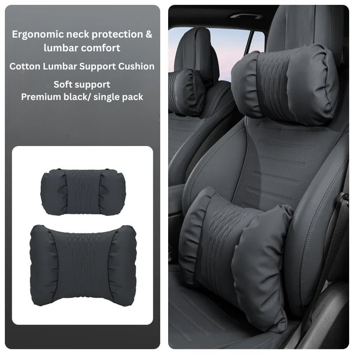 Apoio de Cabeça &amp; Lombar para Carro – PU com Aspeto Nappa, Recheio Macio &amp; Conjunto de 2 Peças