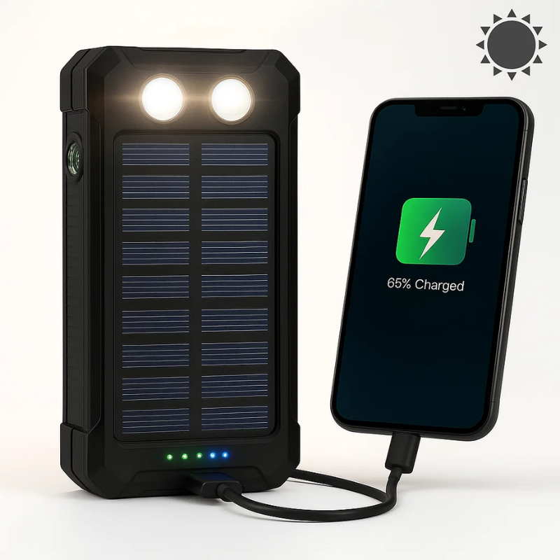 Solar Powerbank 500000mAh Waterdicht Externe Accu met Dual USB en LED Zaklamp voor Camping en Noodgevallen | Sansoti 0