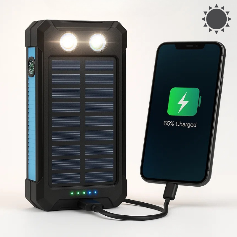 Solar Powerbank 500000mAh Waterdicht Externe Accu met Dual USB en LED Zaklamp voor Camping en Noodgevallen | Sansoti 1
