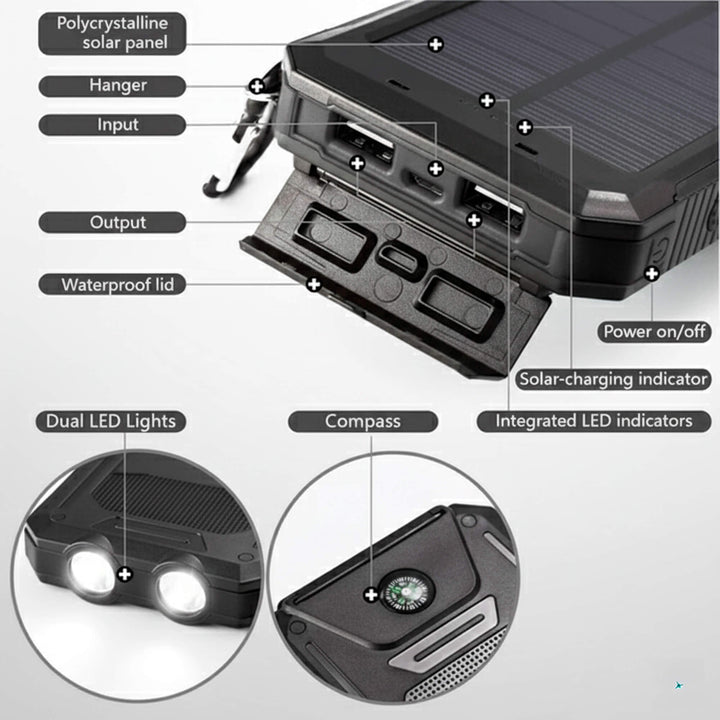 Solar Powerbank 500000mAh Waterdicht Externe Accu met Dual USB en LED Zaklamp voor Camping en Noodgevallen | Sansoti 8