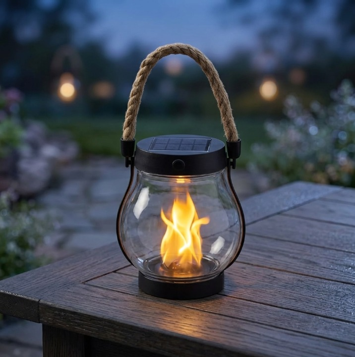 Solar tuinlantaarn (2 stuks) – LED-buitenverlichting met vlameffect en USB-C 1