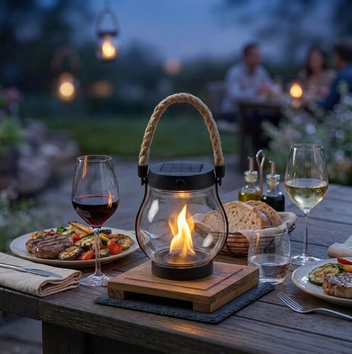 Solar tuinlantaarn (2 stuks) – LED-buitenverlichting met vlameffect en USB-C 5