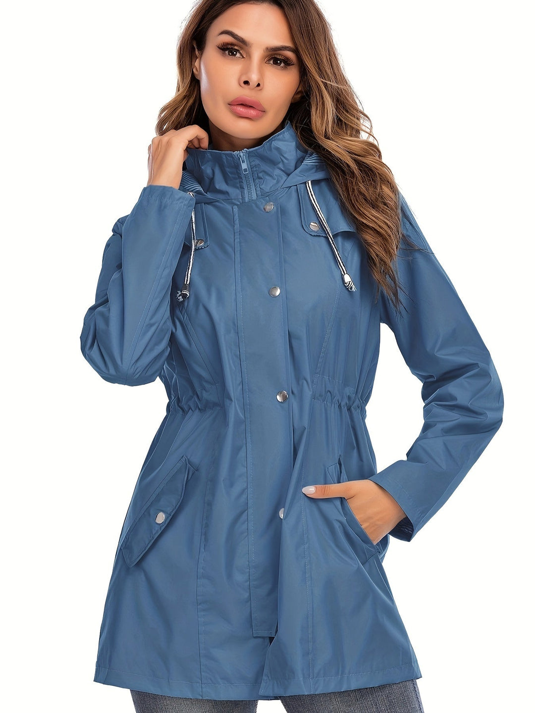 Elvira – Middellange Regenjas met Capuchon &amp; Rits – Voor Stad &amp; Outdoor