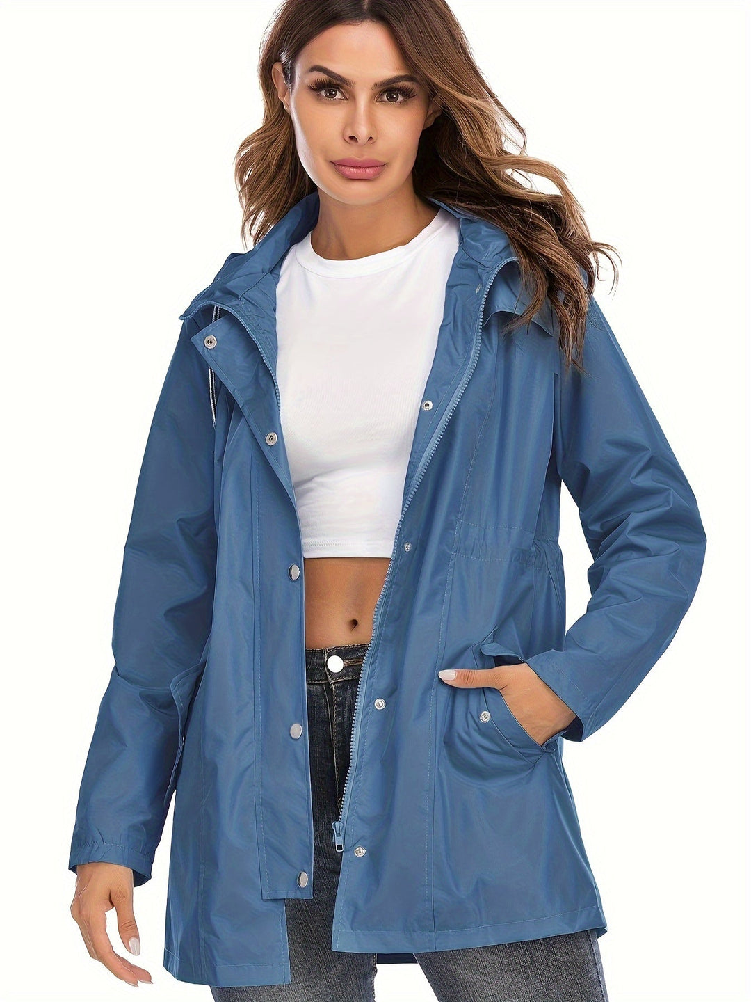 Elvira – Middellange Regenjas met Capuchon &amp; Rits – Voor Stad &amp; Outdoor