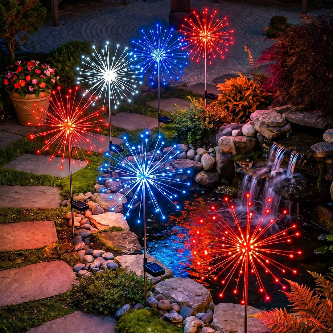 Solar Stake Lights – Red, White and Blue Sparkle Glow for Garden Paths Tevako