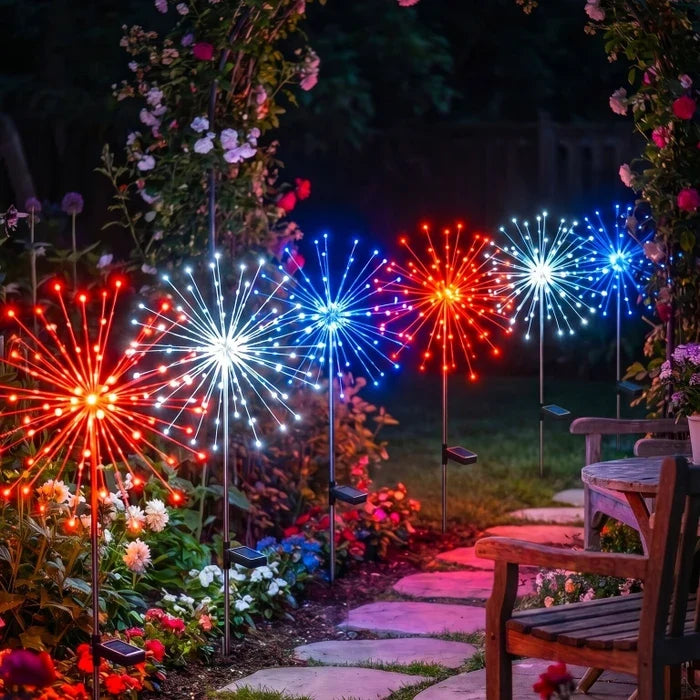 Solar Stake Lights – Red, White and Blue Sparkle Glow for Garden Paths Tevako