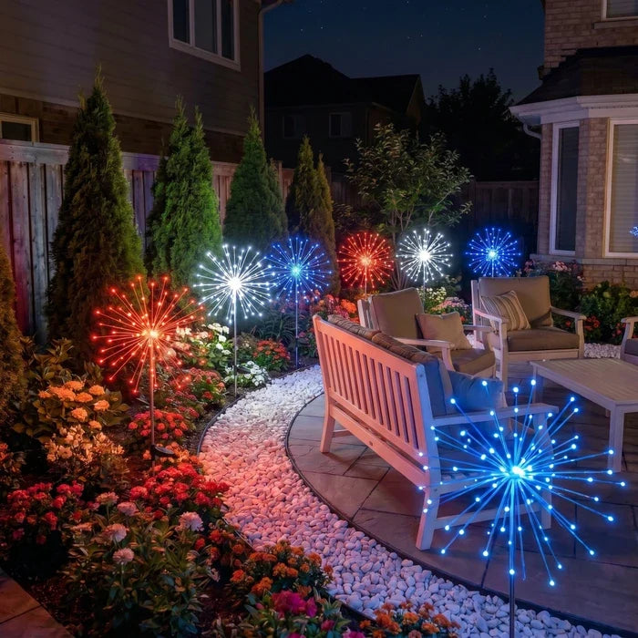 Solar Stake Lights – Red, White and Blue Sparkle Glow for Garden Paths Tevako