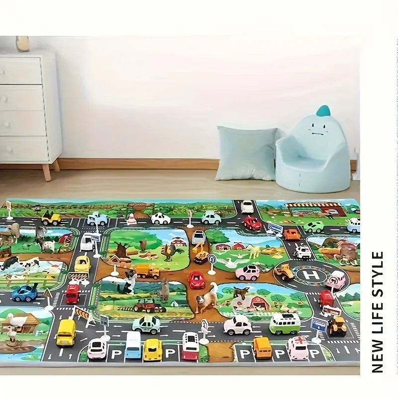 Speelkleed Kinderen 100x130cm Boerderij Wegen Antislip Speelmat Speelgoedauto&