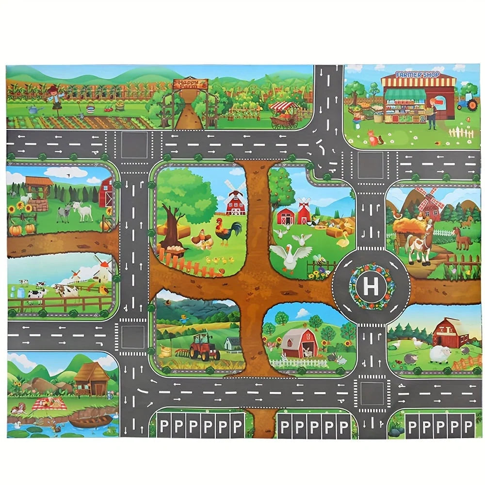 Speelkleed Kinderen 100x130cm Boerderij Wegen Antislip Speelmat Speelgoedauto&
