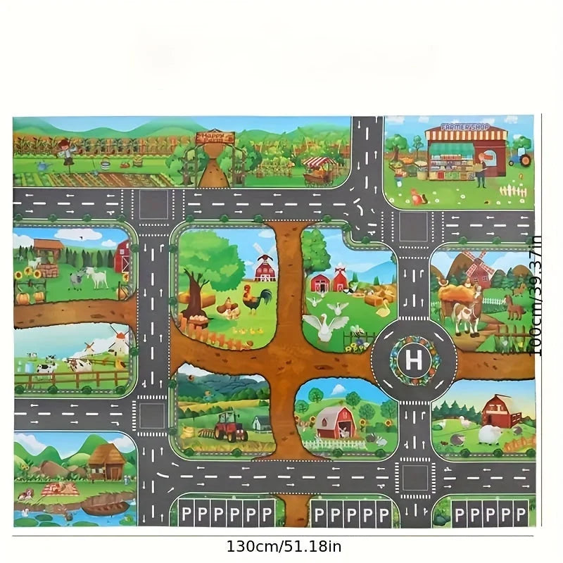 Speelkleed Kinderen 100x130cm Boerderij Wegen Antislip Speelmat Speelgoedauto&