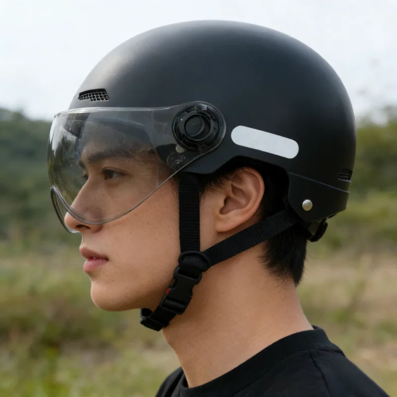 Stijlvolle Vintage Motorhelm Heren met Bril voor Stadsfietsen en E-bikes 1