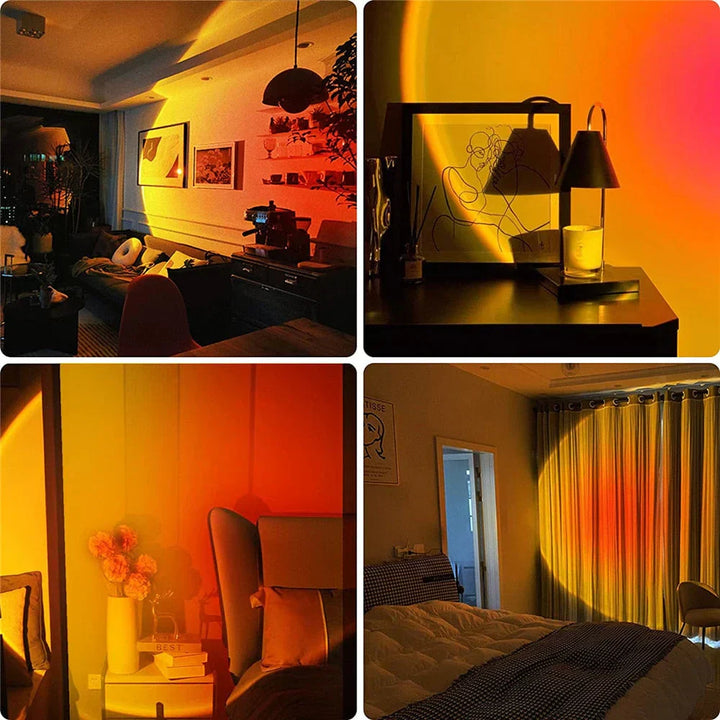 Solarya Sunset Lamp – 4 Kleurstanden, Dimbare LED &amp; Sfeervol Warm Licht voor Elke Ruimte