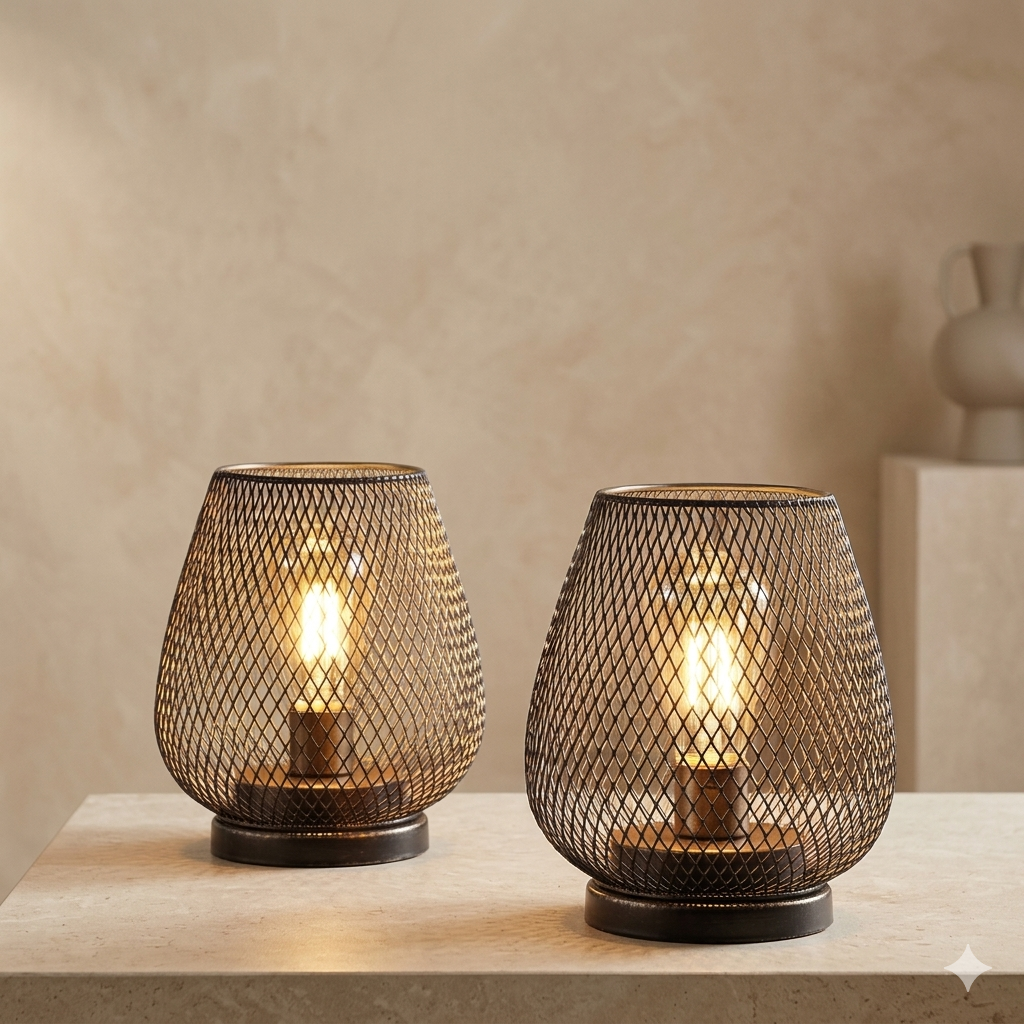 Tafellamp Draadloos Oplaadbaar Metaal Gaas Warm Wit LED Sfeerverlichting Binnen Buiten | Sansoti 0