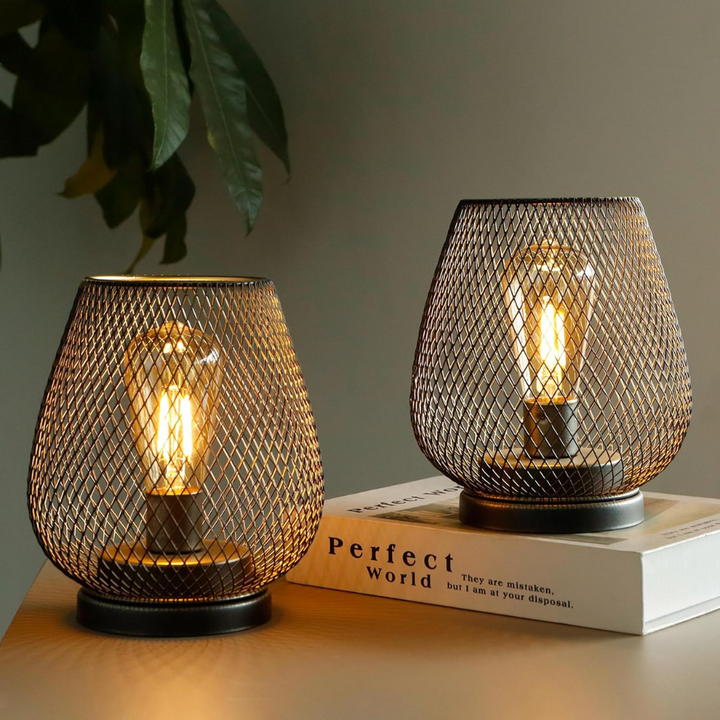 Tafellamp Draadloos Oplaadbaar Metaal Gaas Warm Wit LED Sfeerverlichting Binnen Buiten | Sansoti 2