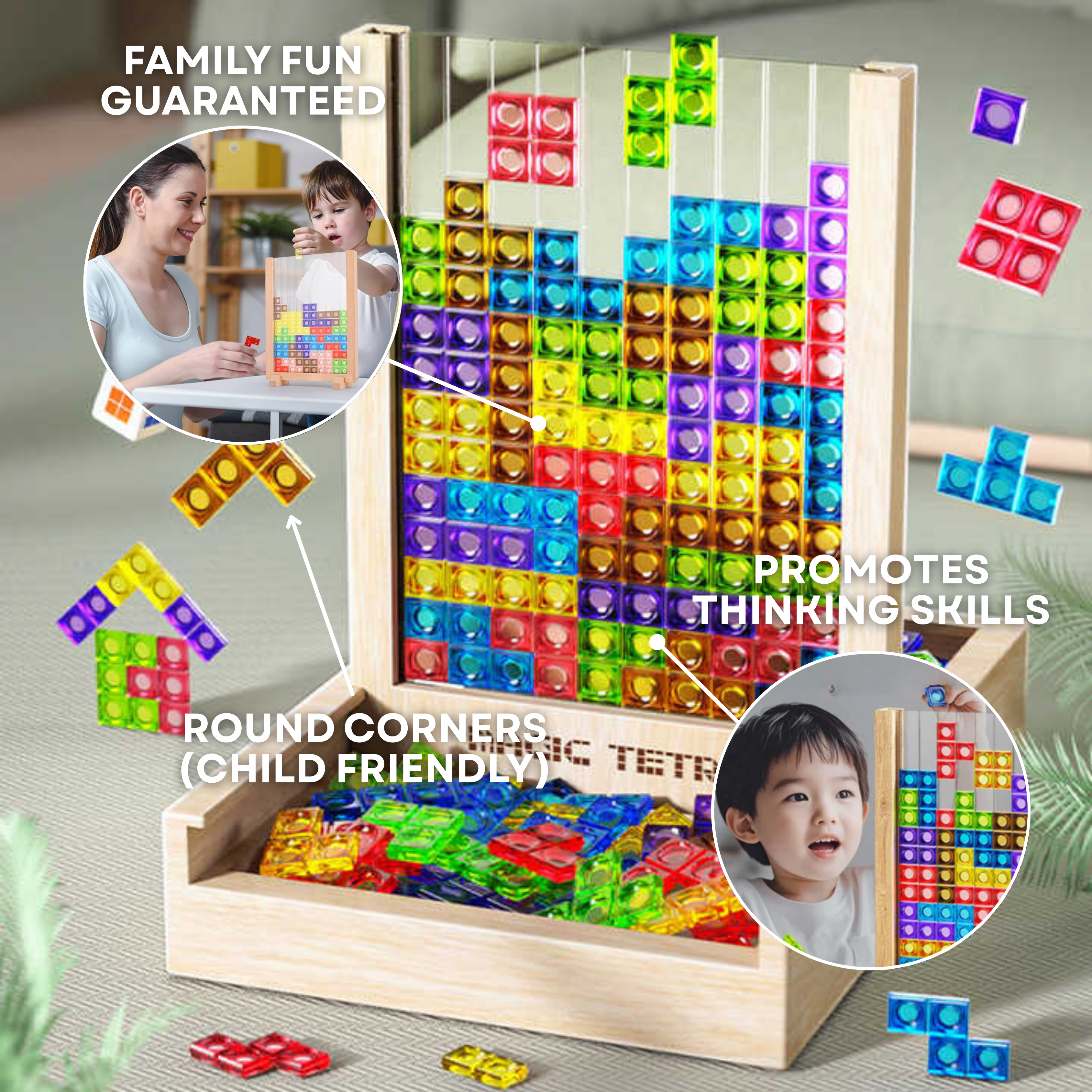 Timberplay Tetris Rompecabezas – Juego de Mesa Educativo de Madera para Todas las Edades