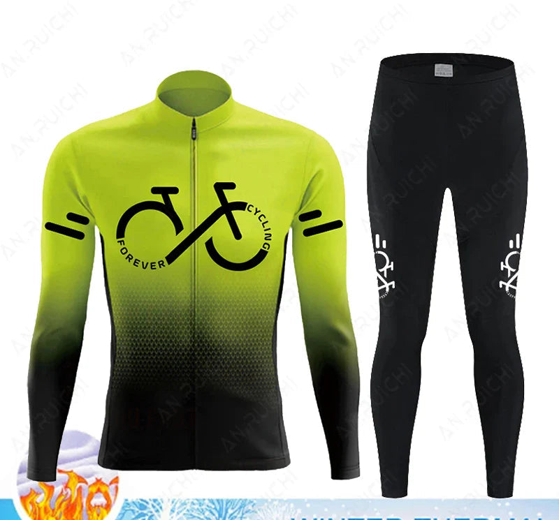 Cyclovent Thermische Wielertrui Set – Heren Fleece Fietskleding met 5D Kussen, Winddicht & Warm voor Winterritten